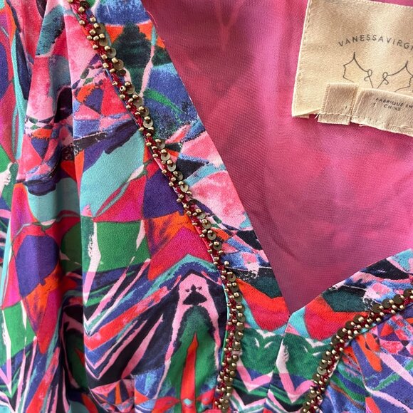 Vanessa Virginia Anthropologie Beaded Mural Maxi Dress With Geometric Print-Sz. - Picture 4 of 6